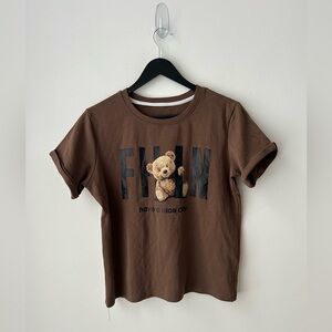 Korean brand bear cute brown shirt